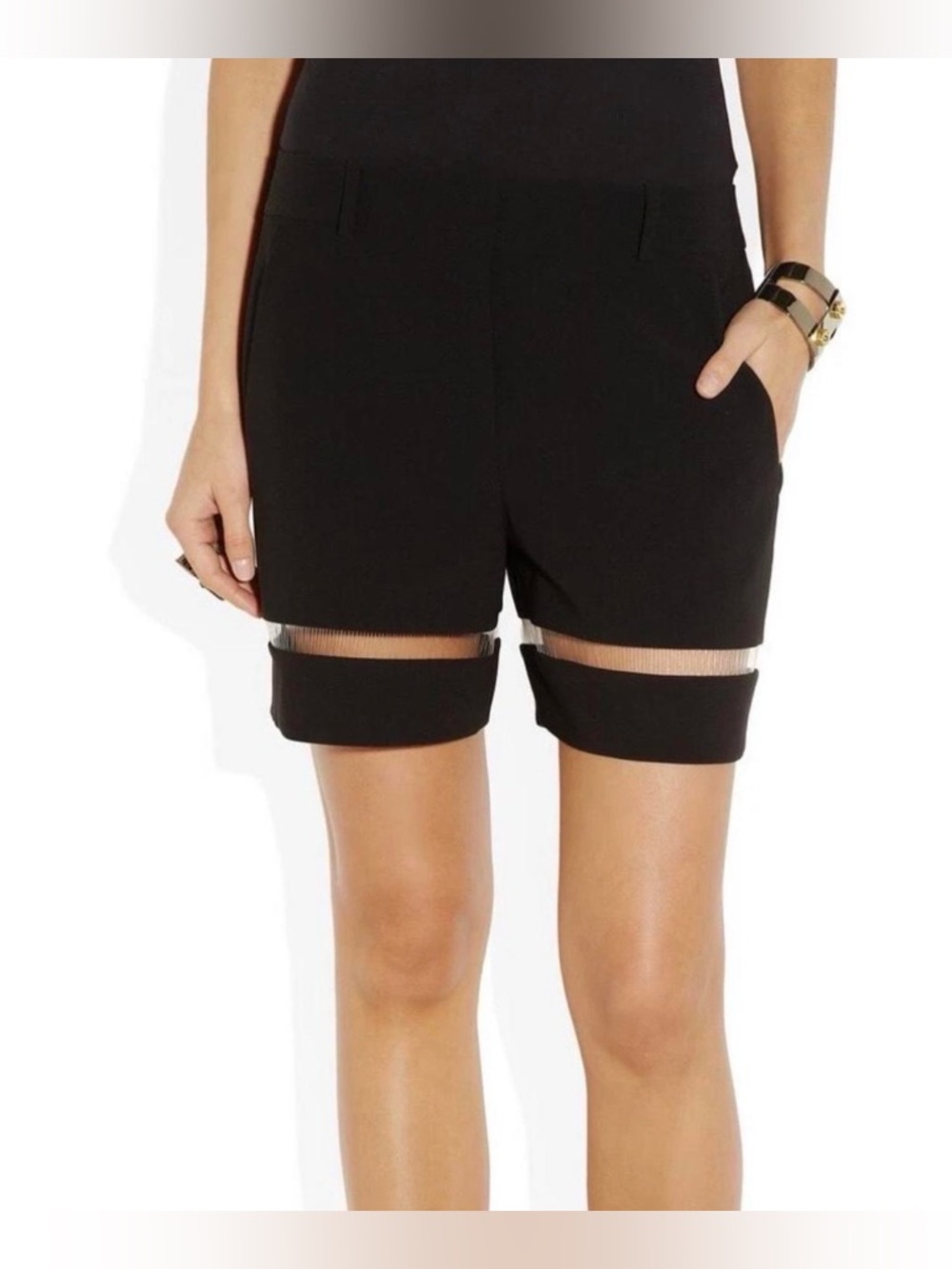 ALEXANDER WANG Suspension Cutout Crepe & Fishline Black Shorts 4 NEW